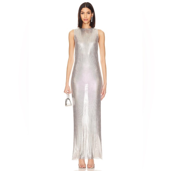 NWT Lovers & Friends X Anja Dujaković Oleema Maxi Dress Disco Silver chain y2k - Picture 1 of 9